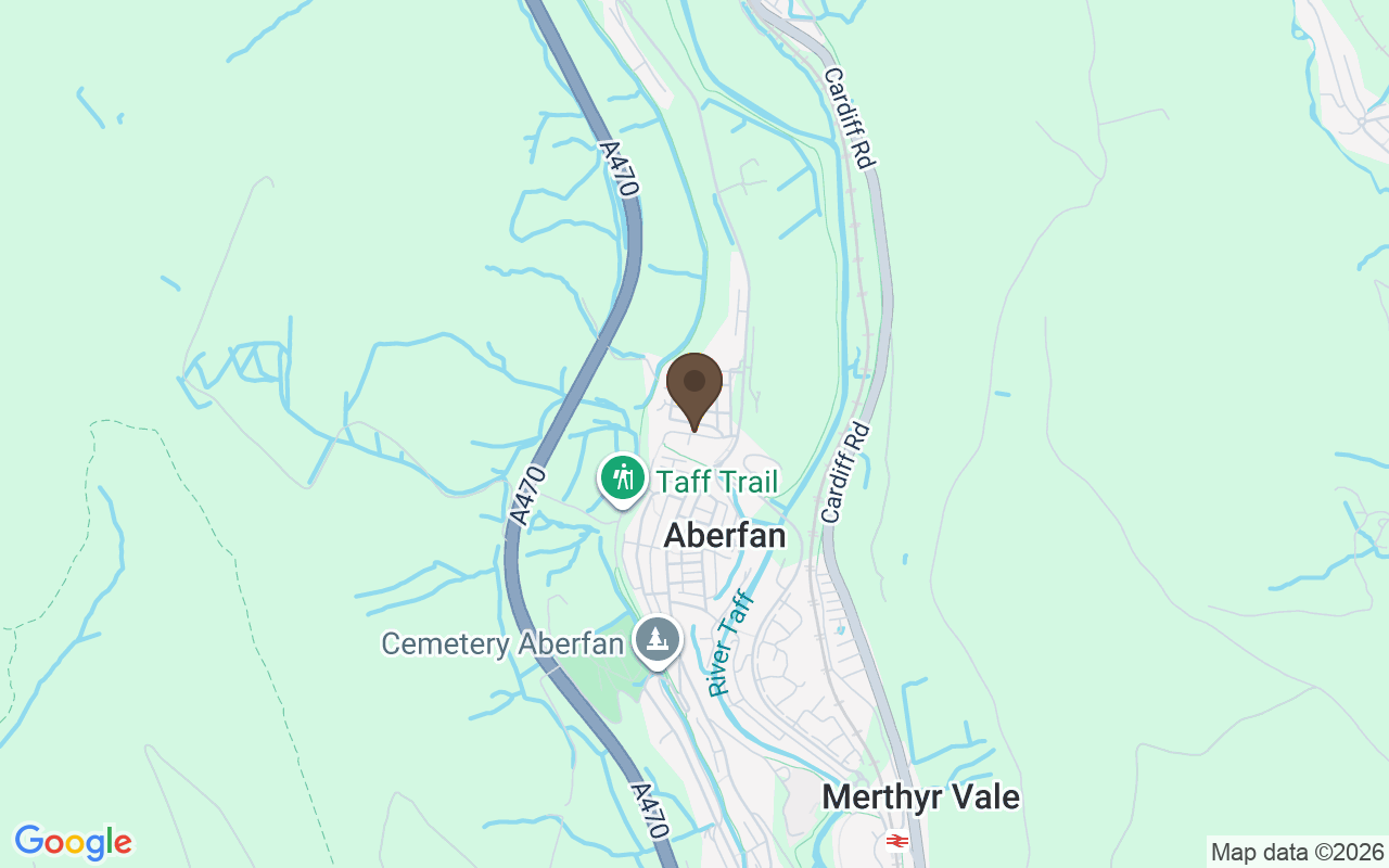 Map showing Aberfan Memorial Garden, Merthyr Tydfil, Wales
