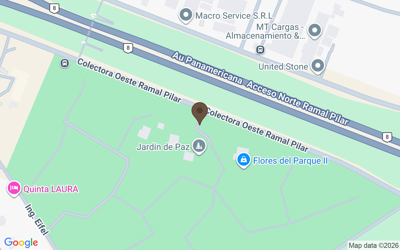 Mapa que sitúa Cementerio Jardín de Paz, Pilar, provincia de Buenos Aires