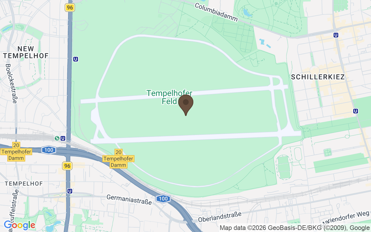 Karte mit Flughafen Tempelhof, Berlin