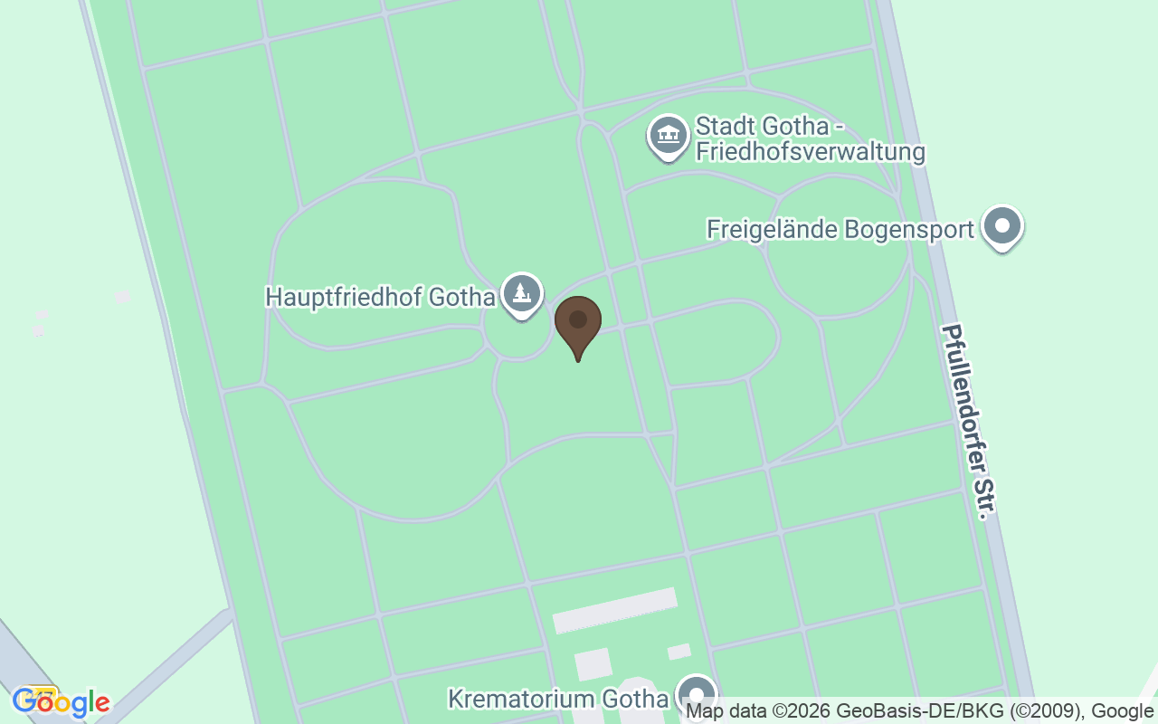 Mapa que sitúa Cenizas depositadas en el cementerio principal de Gotha, Turingia