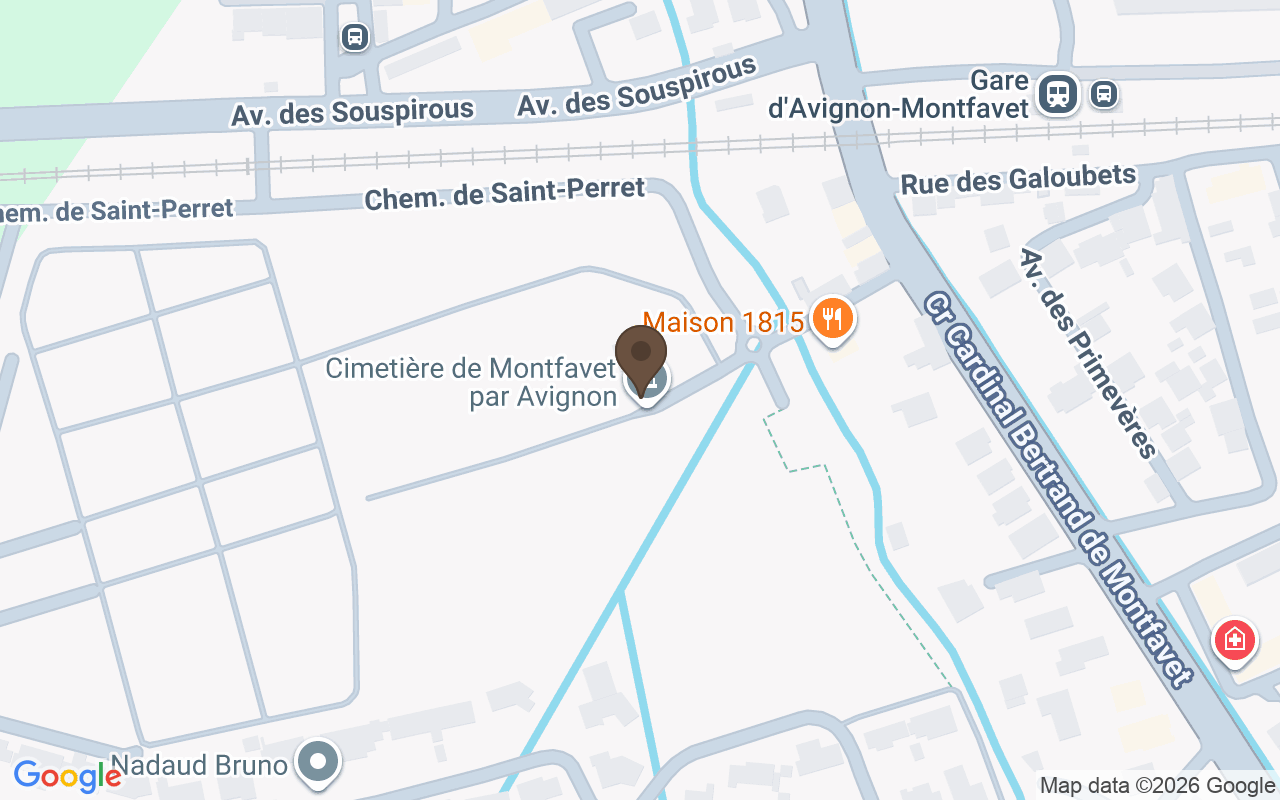 Karte mit Friedhof von Montfavet, Avignon — in einem Gemeinschaftsgrab bestattet, das verloren ist