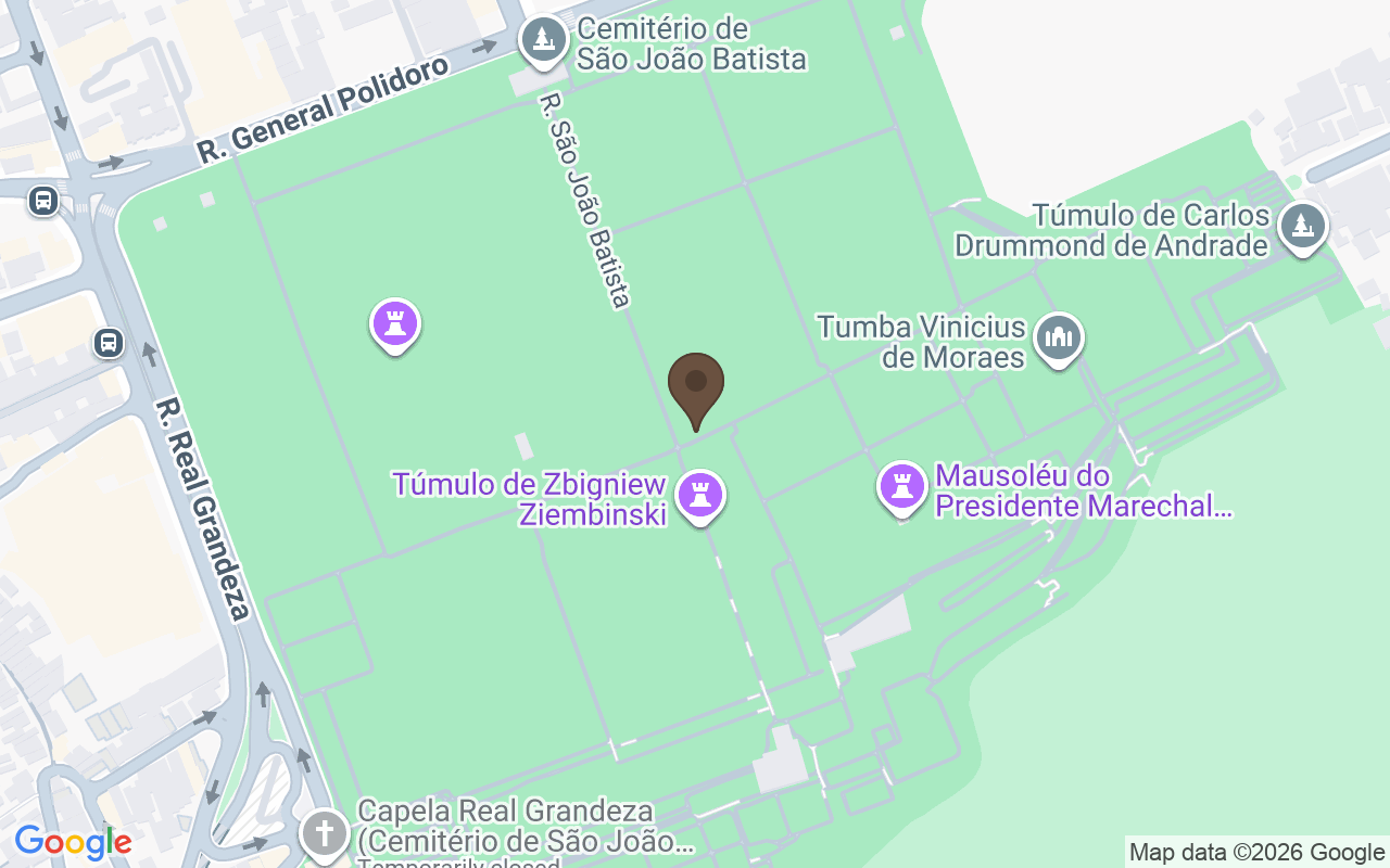 Map showing Cemitério São João Batista, Botafogo, Rio de Janeiro