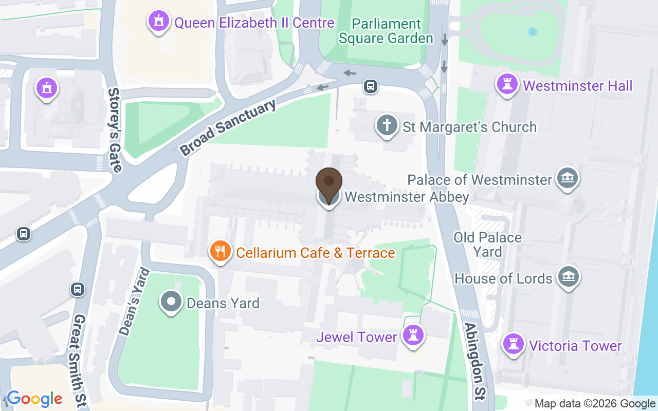 Map showing Poets' Corner, Westminster Abbey, London