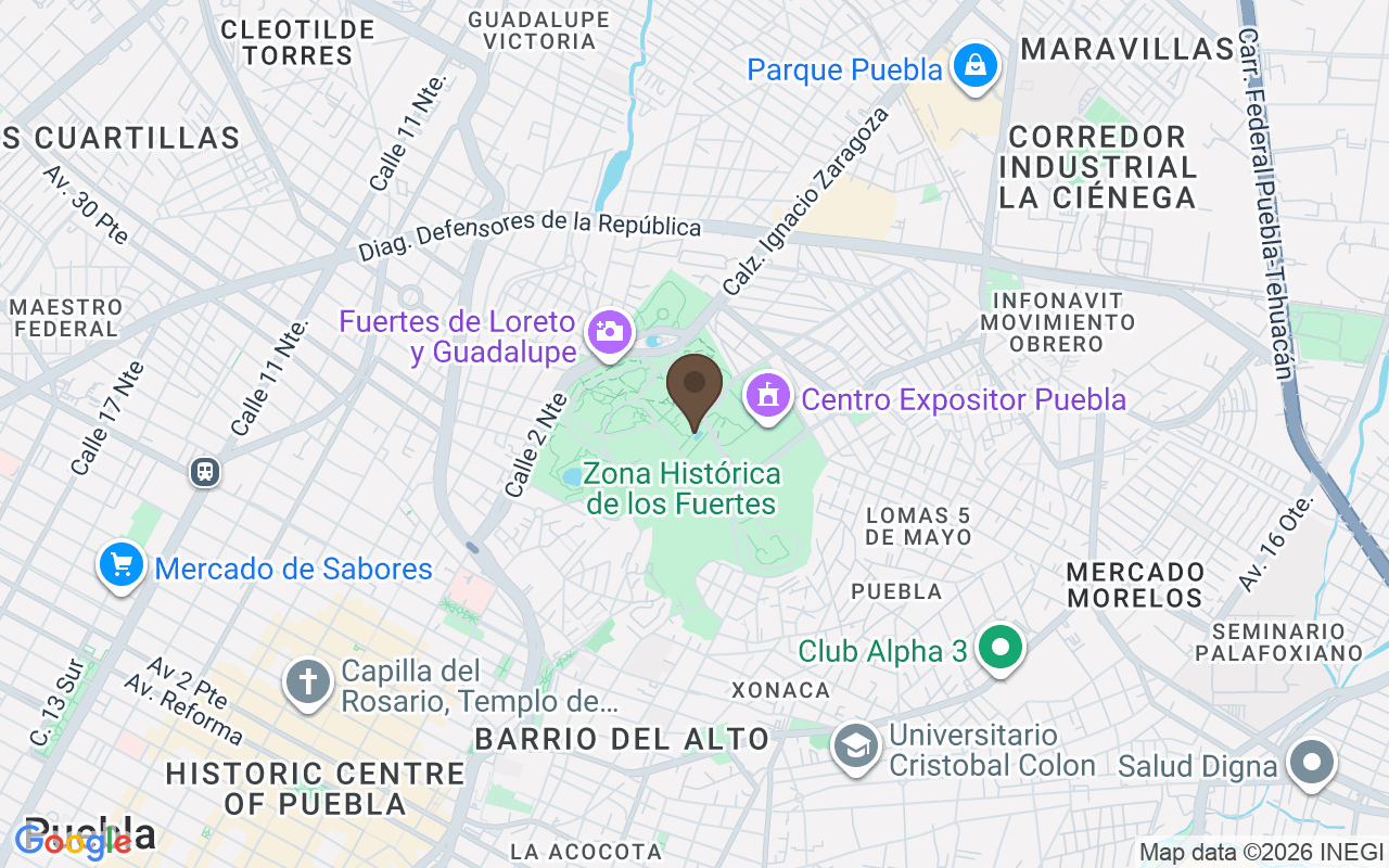 Karte mit Forts Loreto und Guadalupe, Puebla