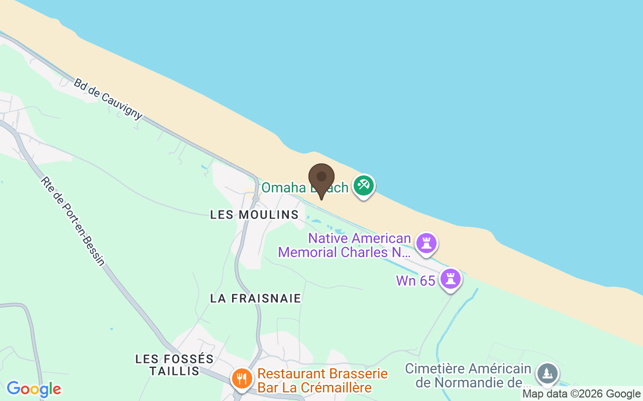 Mapa que sitúa Playa de Omaha, Colleville-sur-Mer, Normandía