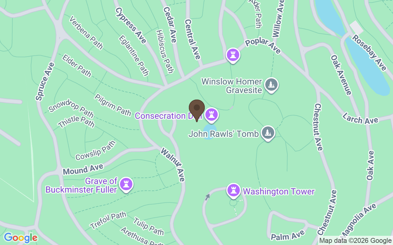 Map showing Mount Auburn Cemetery, Cambridge, Massachusetts