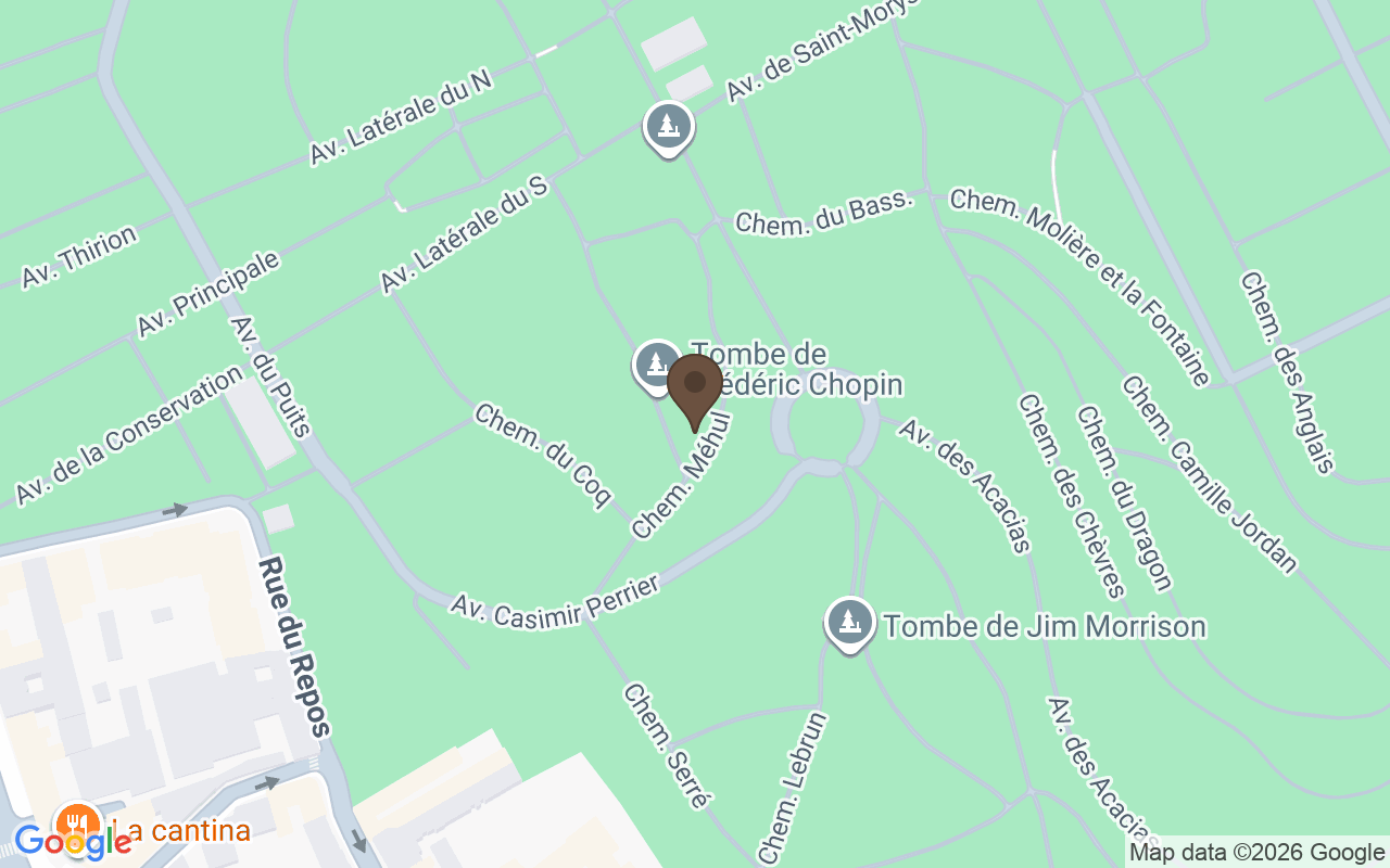 Map showing Père-Lachaise Cemetery, division 11, Paris