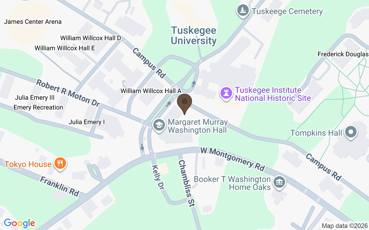 Carte situant Campus de l'université Tuskegee, Tuskegee, Alabama