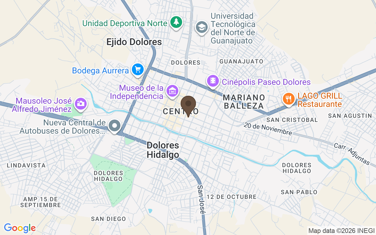 Karte mit Pfarrkirche von Dolores Hidalgo, Guanajuato