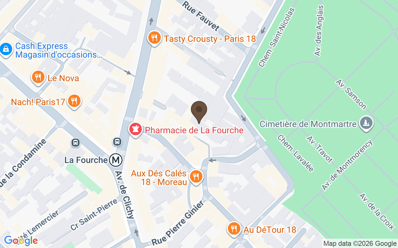 Map showing Montmartre Cemetery, Paris