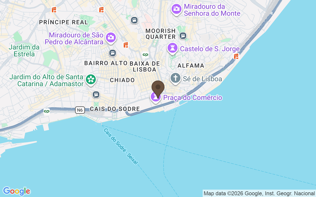 Map showing Convento do Carmo, Lisbon