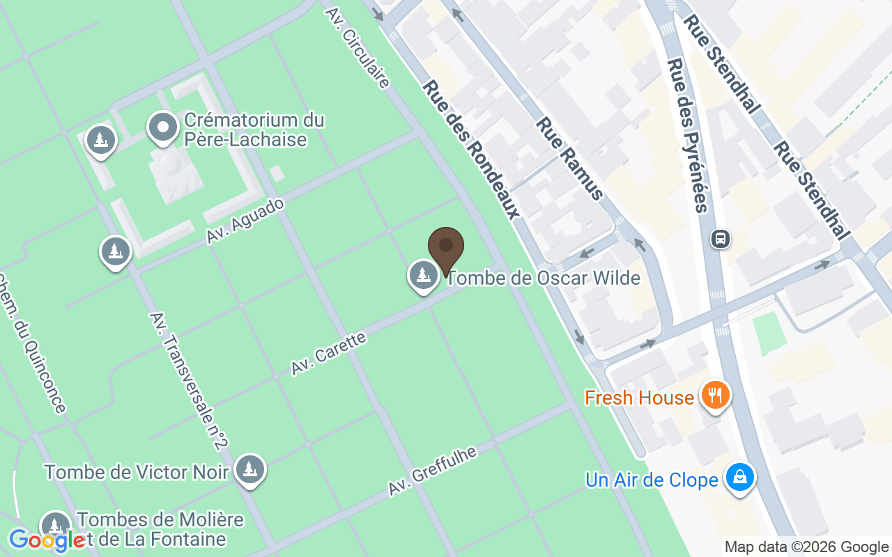 Map showing Père-Lachaise Cemetery, Paris