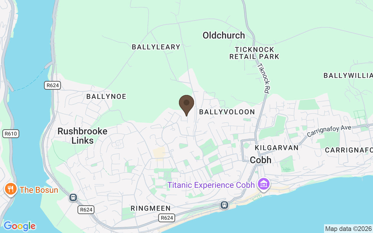Karte mit Old Church Cemetery, Cobh, County Cork — Massengräber der Opfer
