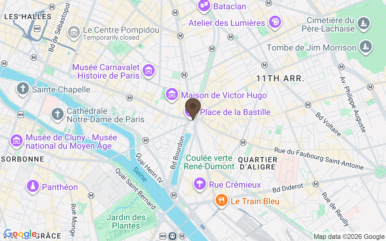 Karte mit Place de la Bastille, Paris