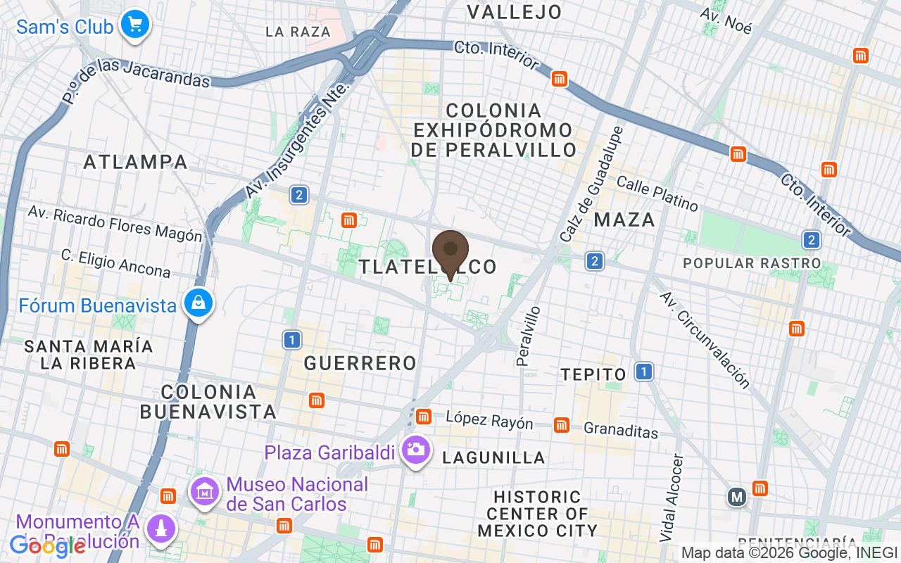 Karte mit Plaza de las Tres Culturas, Tlatelolco, Mexiko-Stadt