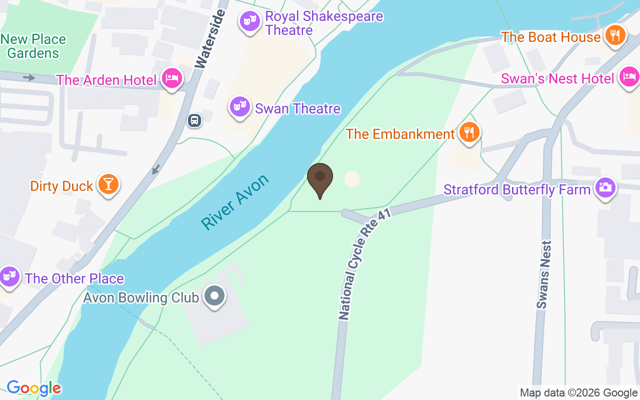 Map showing Holy Trinity Church, Stratford-upon-Avon, Warwickshire